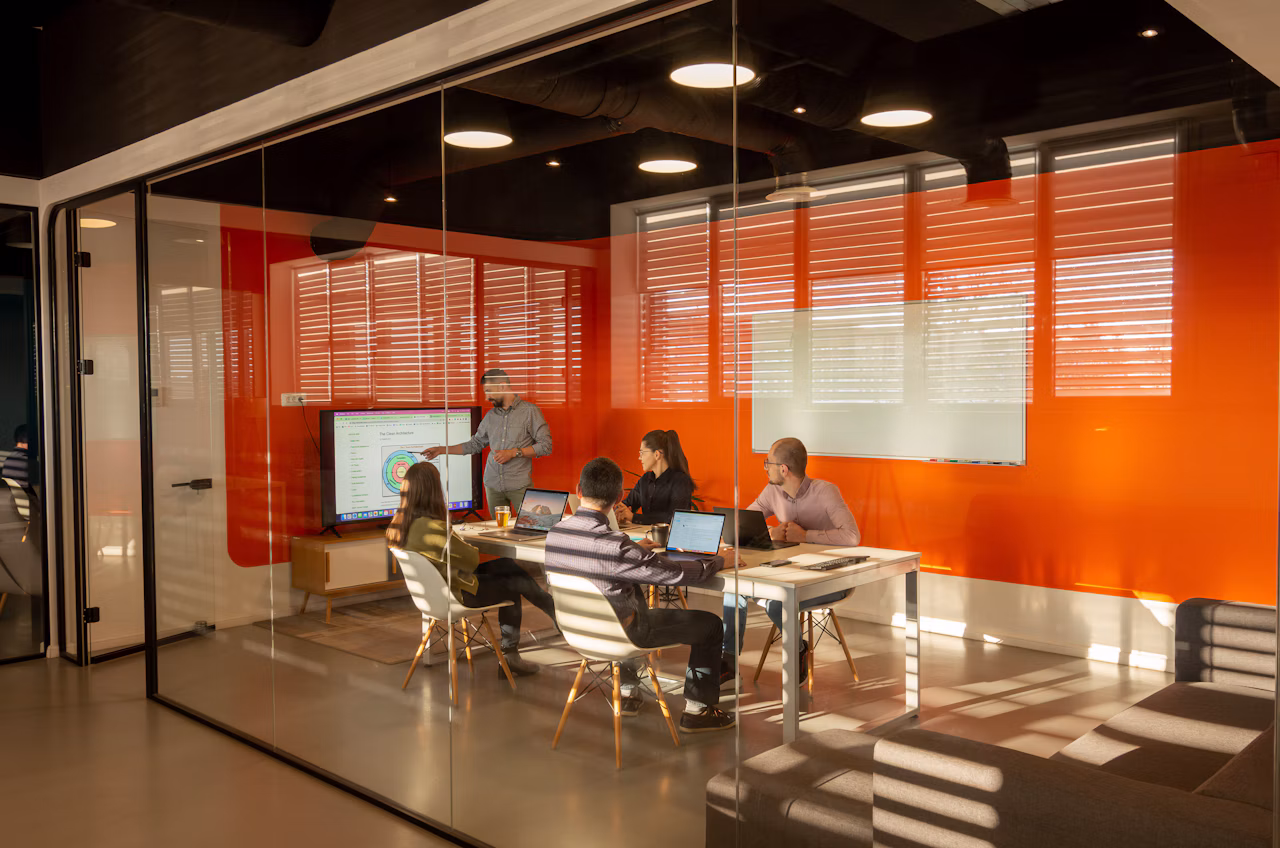 The team working together at our office